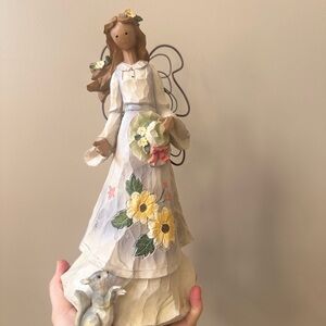 Charming Angel Figurine with Floral Accents